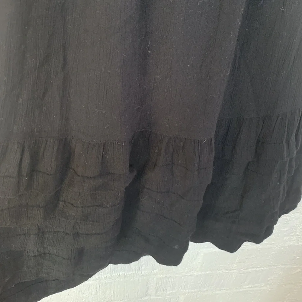 Free People Embroidered Beaded Black Tiered Ruffle Mini Dress sz XS